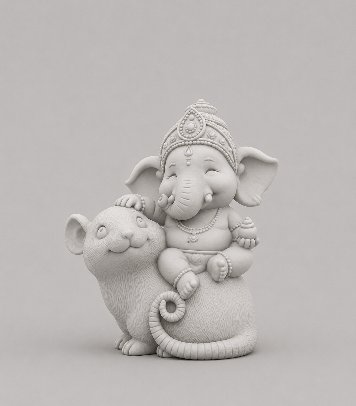 Ganesha On Mushak White 3D Model (5 Inch)